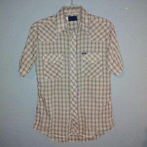 Vintage 70s wrangler pearl snap button up plaid short sleeve shirt